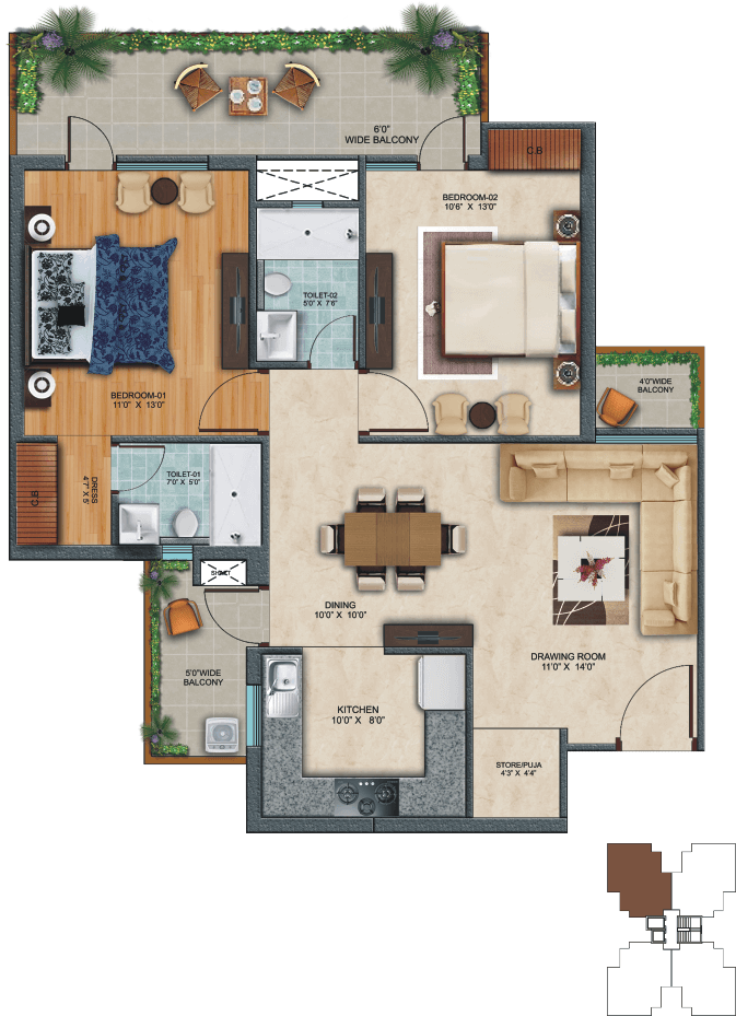 2 BHK Floor Plan